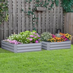 image-Set of 2 Raised Garden Bed, Galvanized Steel Frame 1m x 1m x 0.3m