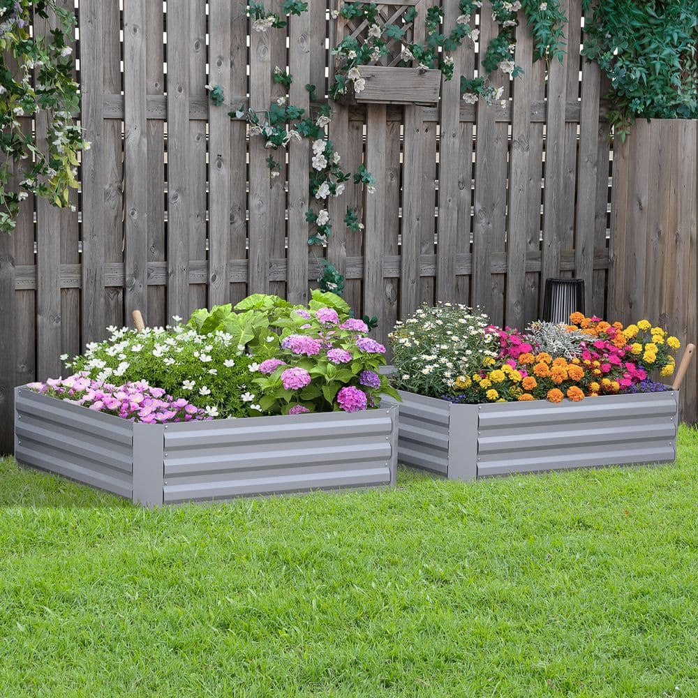 image-Set of 2 Raised Garden Bed, Galvanized Steel Frame 1m x 1m x 0.3m