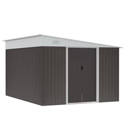 image-11.3 x 9.2ft Steel Garden Shed Metal Tool House Double Doors & 2 Air Vents, Grey