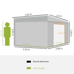 image-11.3 x 9.2ft Steel Garden Shed Metal Tool House Double Doors & 2 Air Vents, Grey