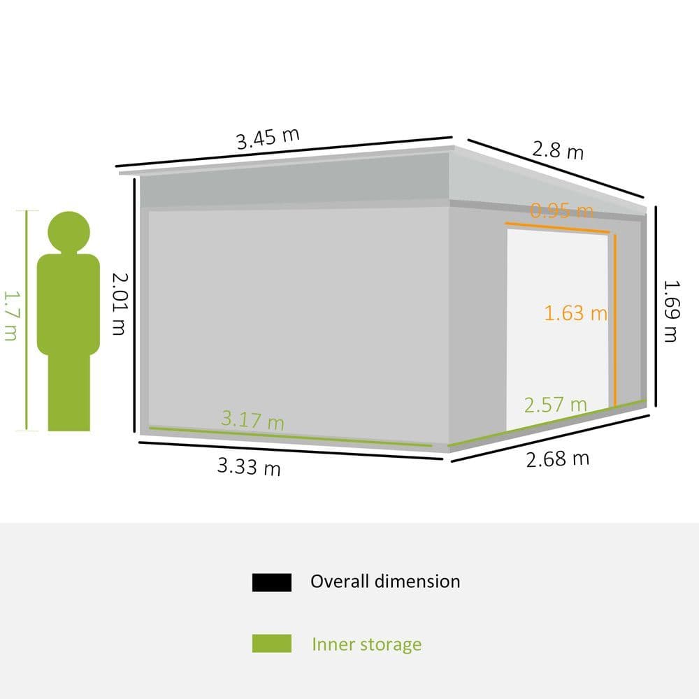 image-11.3 x 9.2ft Steel Garden Shed Metal Tool House Double Doors & 2 Air Vents, Grey