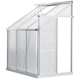 image-6 x 4ft Polycarbonate Greenhouse Aluminum Roof Vent, Rain Gutter Sliding Door,
