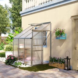 image-6 x 4ft Polycarbonate Greenhouse Aluminum Roof Vent, Rain Gutter Sliding Door,