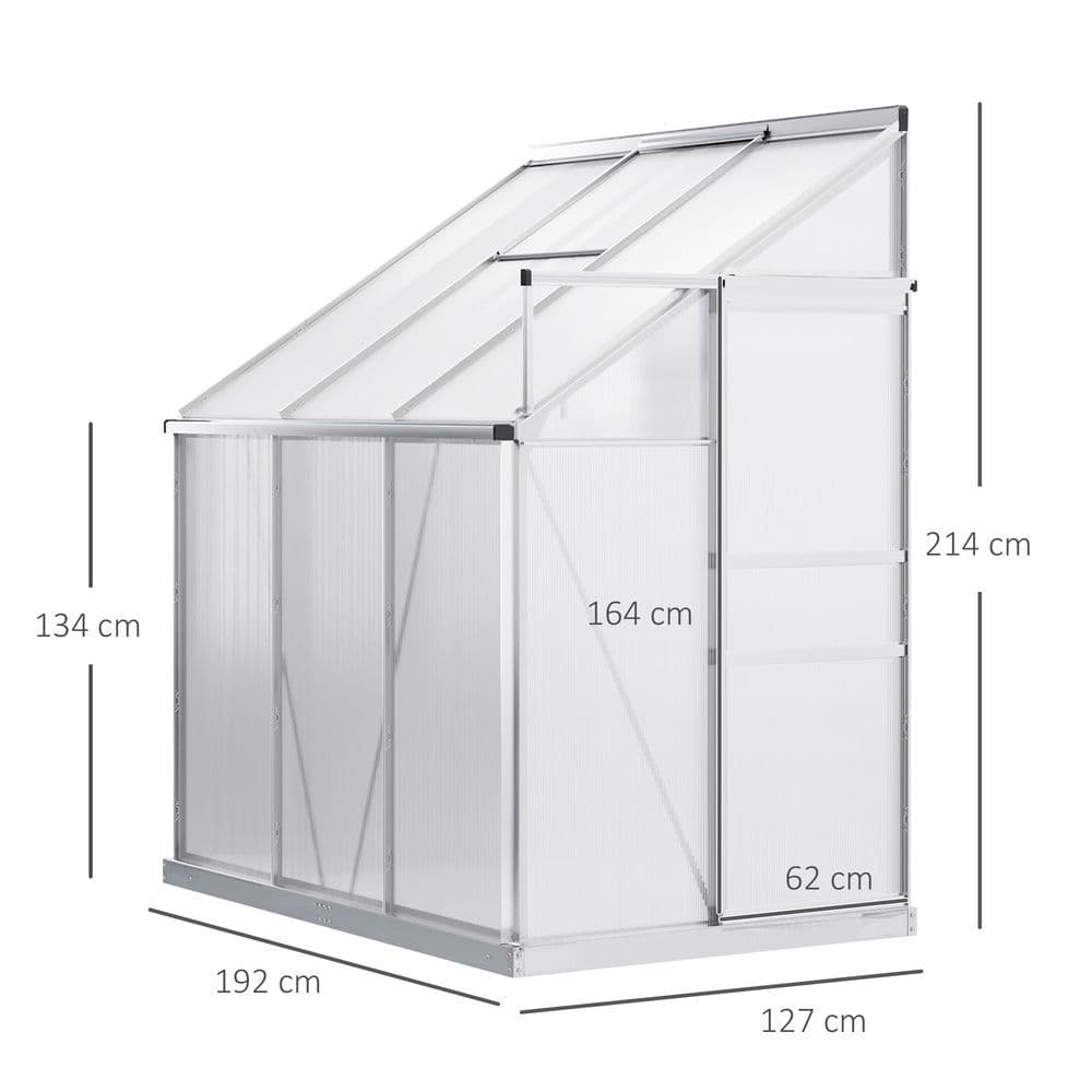 image-6 x 4ft Polycarbonate Greenhouse Aluminum Roof Vent, Rain Gutter Sliding Door,