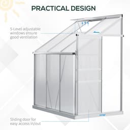 image-6 x 4ft Polycarbonate Greenhouse Aluminum Roof Vent, Rain Gutter Sliding Door,
