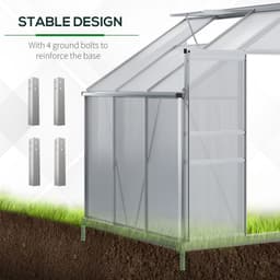 image-6 x 4ft Polycarbonate Greenhouse Aluminum Roof Vent, Rain Gutter Sliding Door,