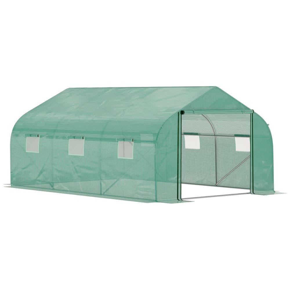 image-4.47 x 3 x 2m Walk-in Polytunnel Tent, PE Cover, ZipDoor 6Windows, Green