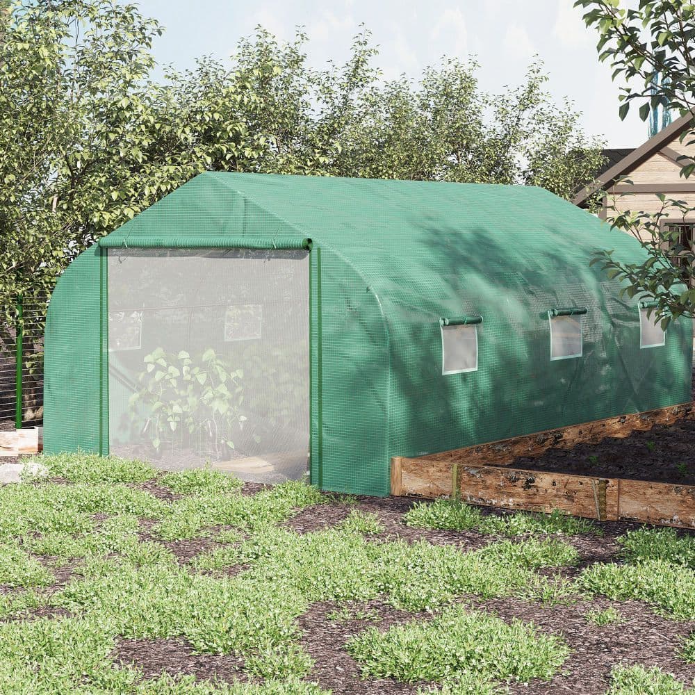 image-4.47 x 3 x 2m Walk-in Polytunnel Tent, PE Cover, ZipDoor 6Windows, Green