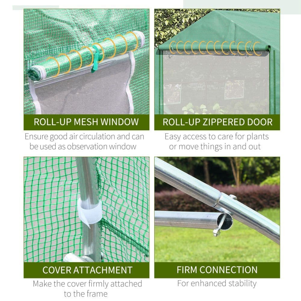 image-4.47 x 3 x 2m Walk-in Polytunnel Tent, PE Cover, ZipDoor 6Windows, Green