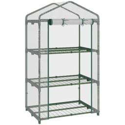 image-3 Tier Mini Greenhouse Roll Up Door Wire Shelves, 69x49x125cm, Clear