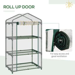 image-3 Tier Mini Greenhouse Roll Up Door Wire Shelves, 69x49x125cm, Clear
