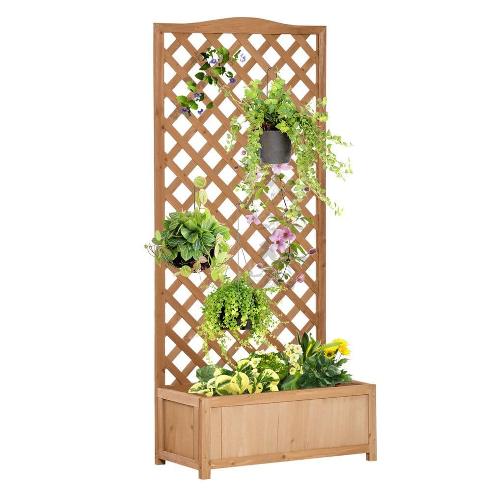 image-Garden Wooden Planter Box with Trellis 76x36x170cm, Brown Bed