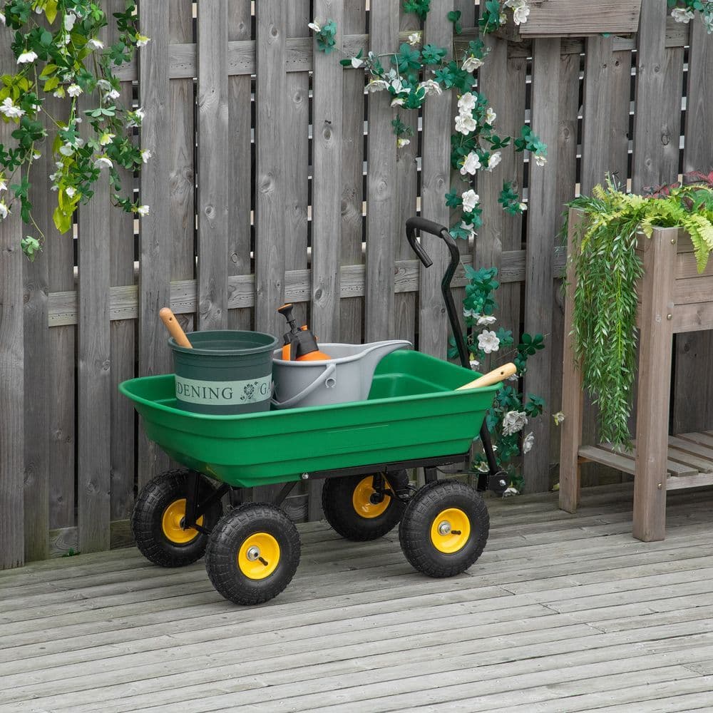 image-75L Garden Cart Heavy Duty 4 Wheel TWheelbarrow Green 75L