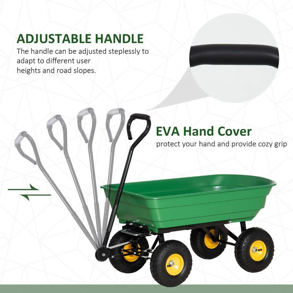 image-75L Garden Cart Heavy Duty 4 Wheel TWheelbarrow Green 75L