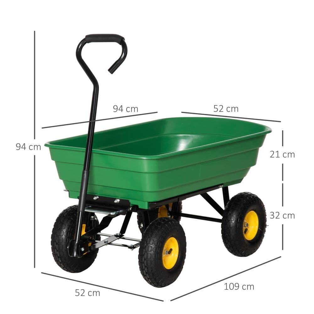 image-75L Garden Cart Heavy Duty 4 Wheel TWheelbarrow Green 75L