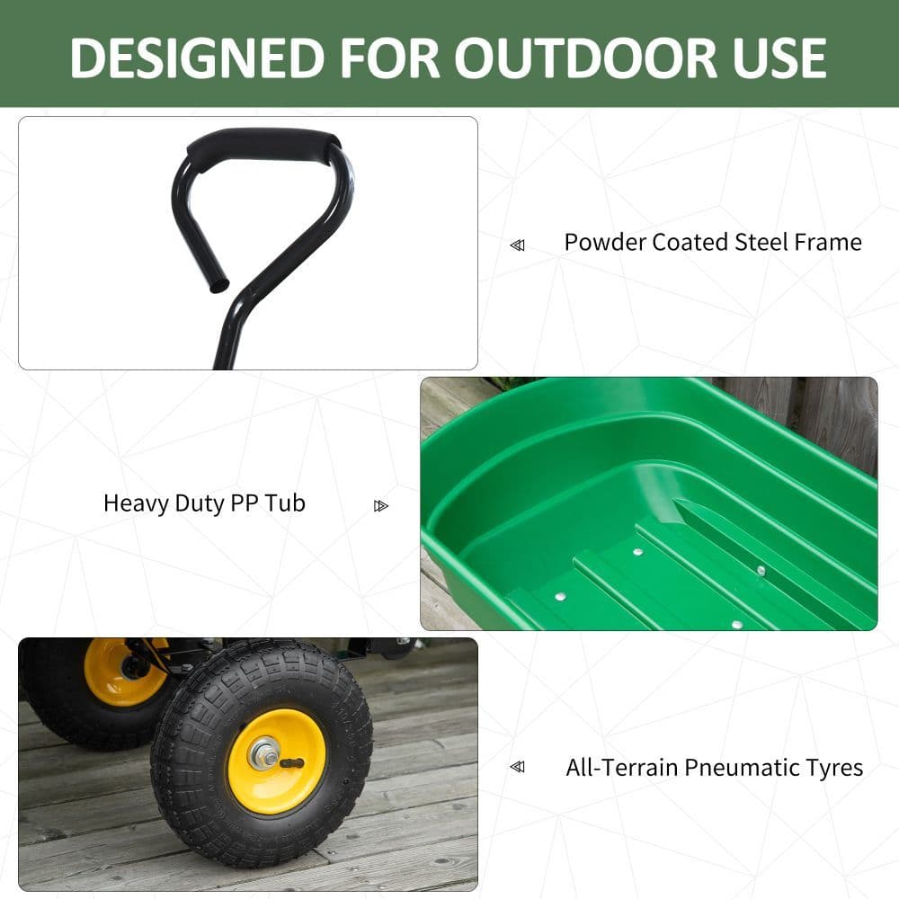 image-75L Garden Cart Heavy Duty 4 Wheel TWheelbarrow Green 75L