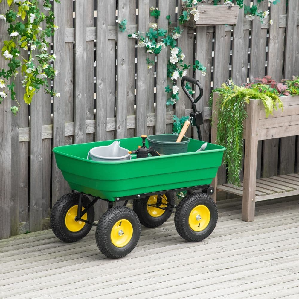 image-125L Garden Cart Heavy Duty 4 Wheel Trolley Wheelbarrow Green