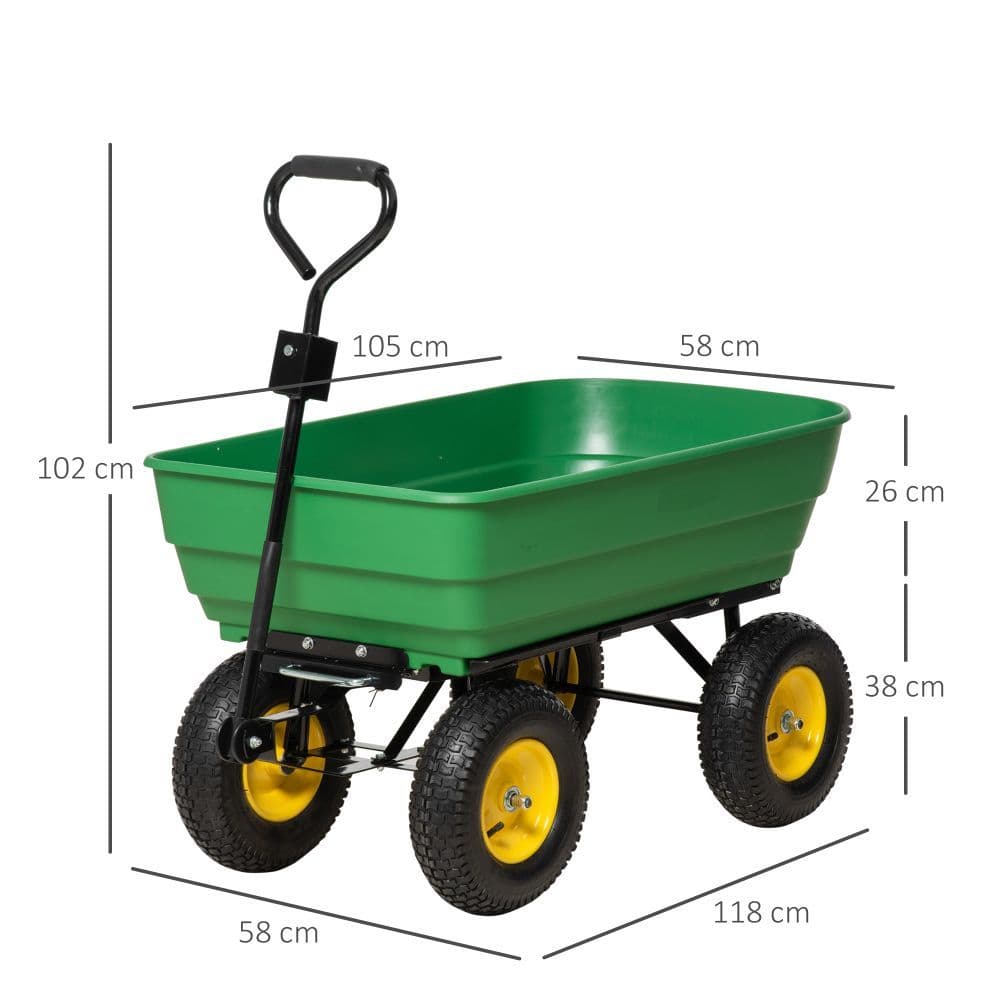 image-125L Garden Cart Heavy Duty 4 Wheel Trolley Wheelbarrow Green