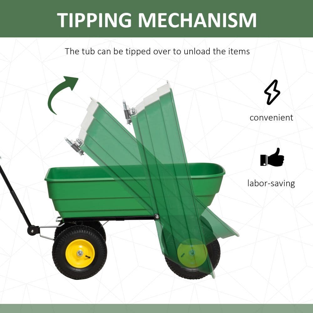 image-125L Garden Cart Heavy Duty 4 Wheel Trolley Wheelbarrow Green
