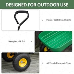 image-125L Garden Cart Heavy Duty 4 Wheel Trolley Wheelbarrow Green