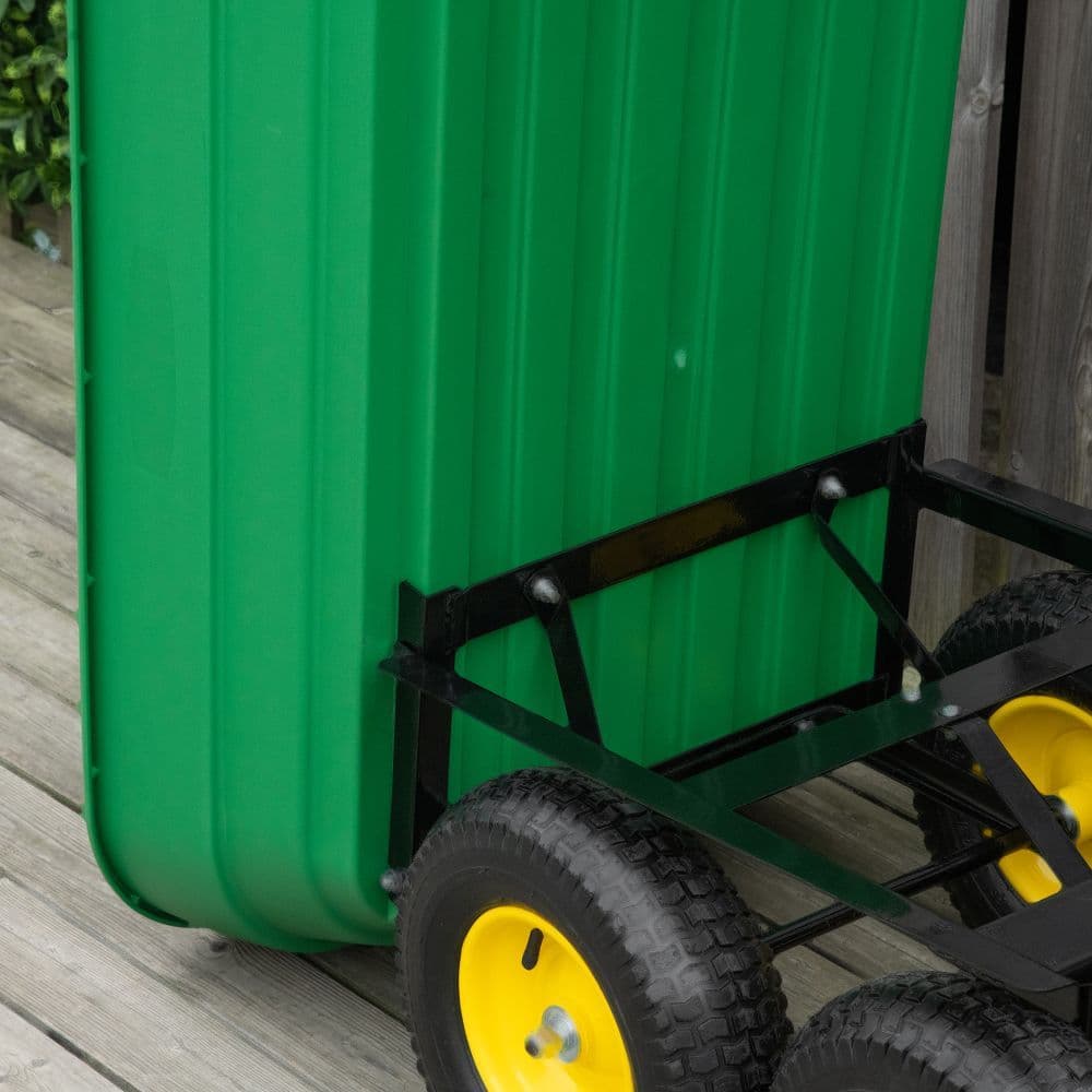 image-125L Garden Cart Heavy Duty 4 Wheel Trolley Wheelbarrow Green