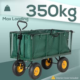 image-Large 4 Wheel Garden Cart Truck Trolley Wheelbarrow - Green Trailer