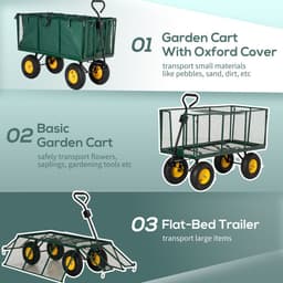 image-Large 4 Wheel Garden Cart Truck Trolley Wheelbarrow - Green Trailer