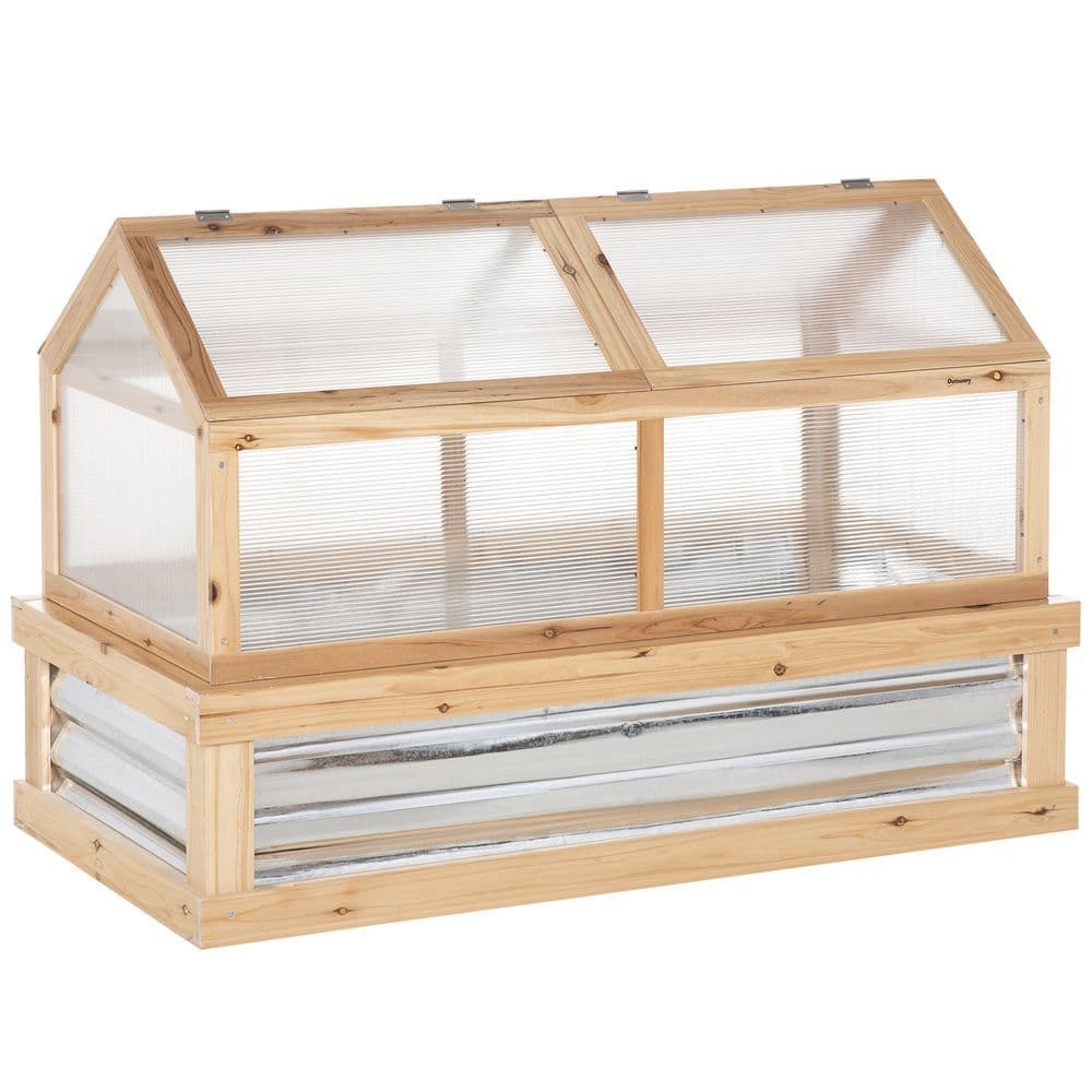 image-Raised Garden Bed with Greenhouse Top, 122x 61 x 81.7cm, Natural Kit