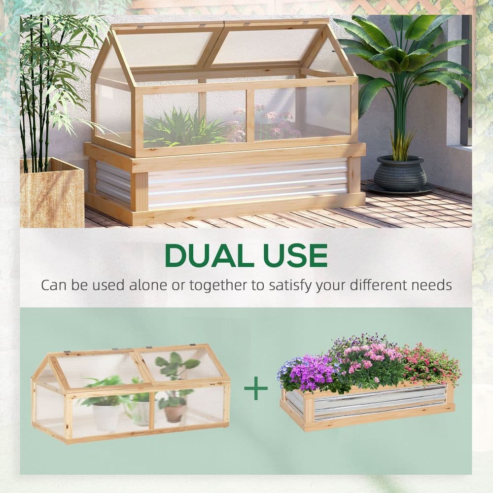 image-Raised Garden Bed with Greenhouse Top, 122x 61 x 81.7cm, Natural Kit