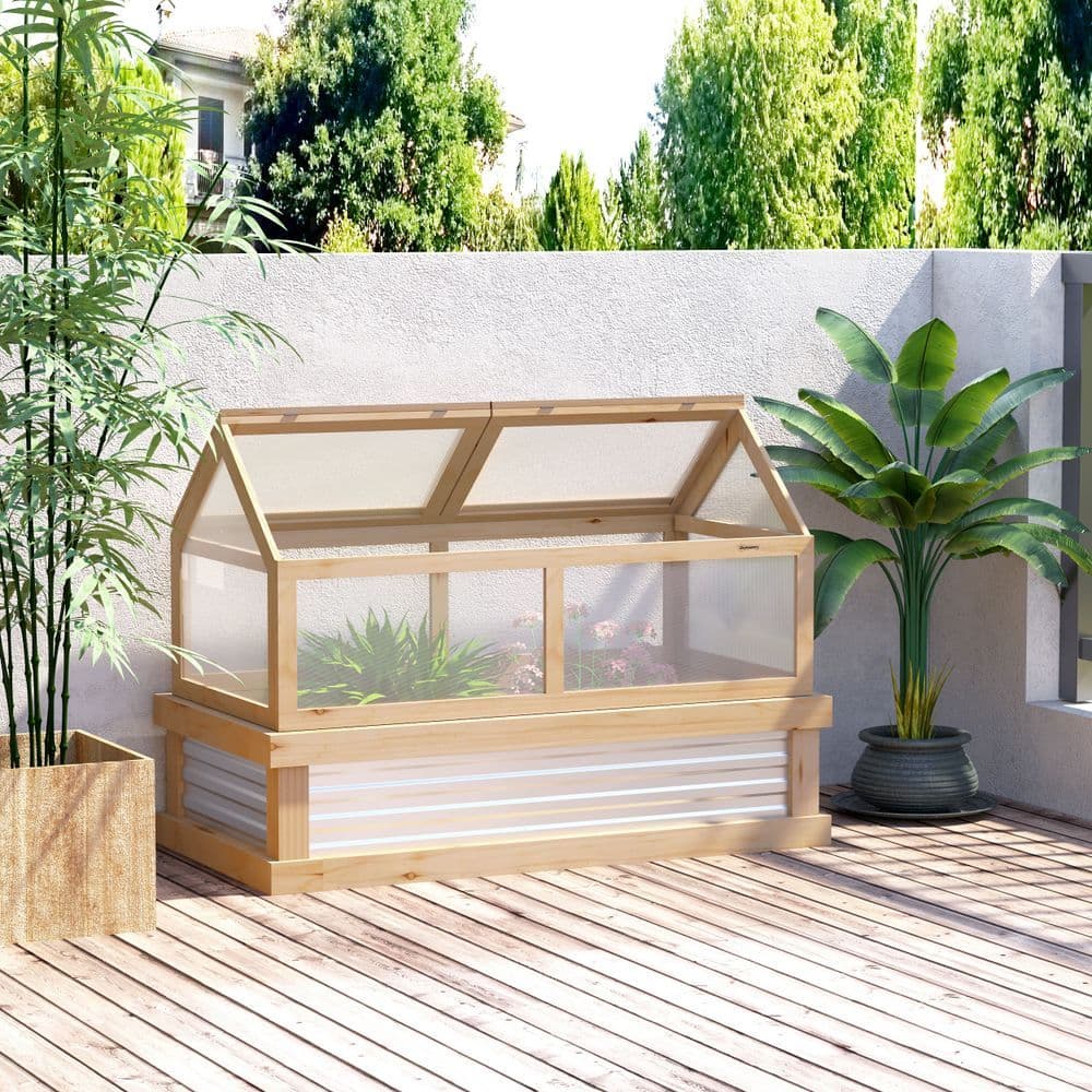 image-Raised Garden Bed with Greenhouse Top, 122x 61 x 81.7cm, Natural Kit