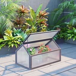 image-Wooden Cold Frame Greenhouse PC 90 x 52 x 50cm, Grey House,