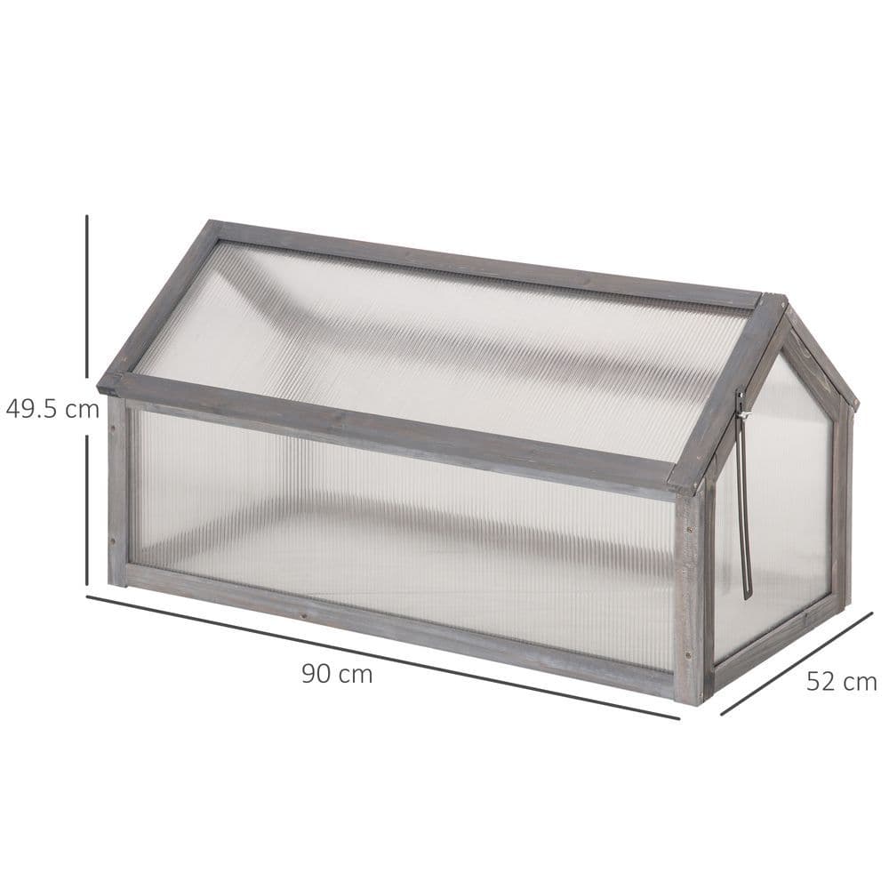 image-Wooden Cold Frame Greenhouse PC 90 x 52 x 50cm, Grey House,