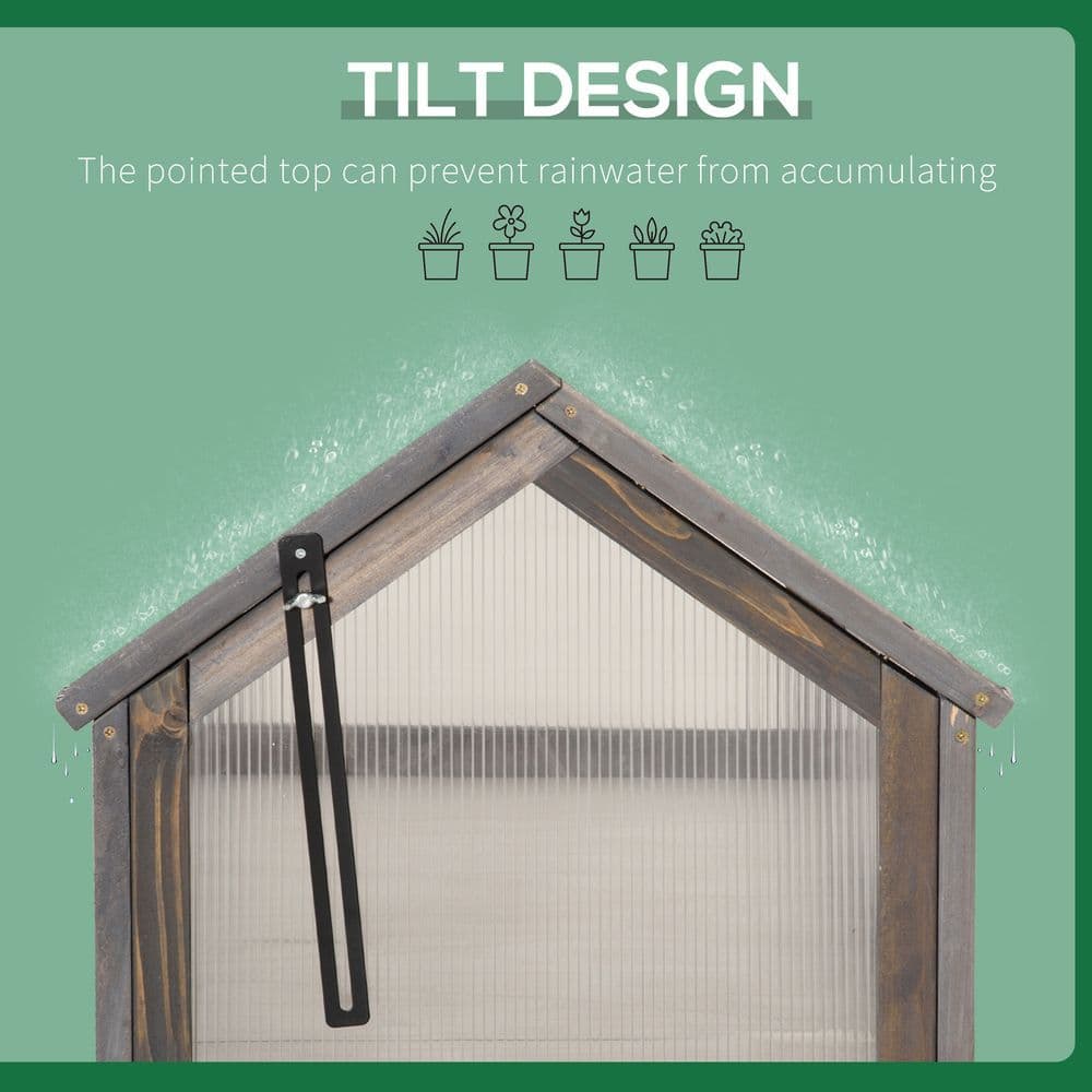 image-Wooden Cold Frame Greenhouse PC 90 x 52 x 50cm, Grey House,