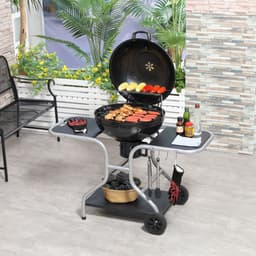 image-Outsunny Garden Charcoal Trolley Barbecue Gril lW/Wheels-Black
