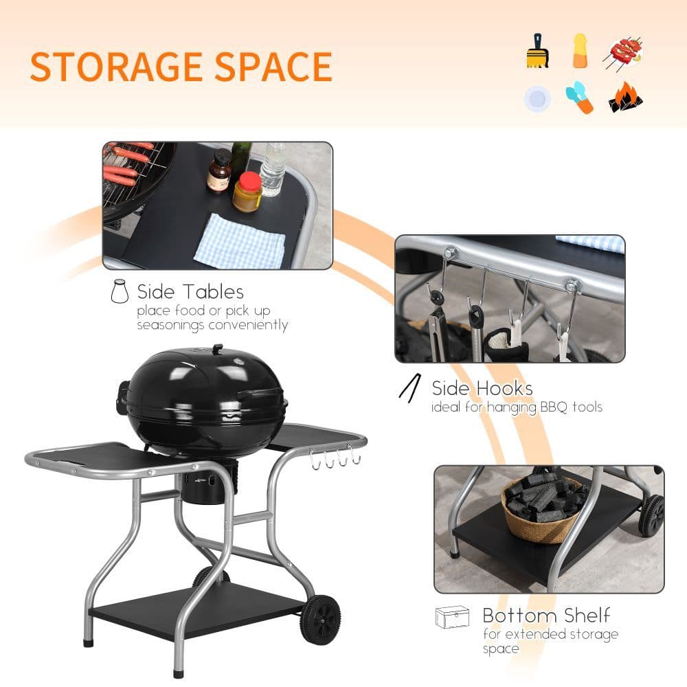 image-Outsunny Garden Charcoal Trolley Barbecue Gril lW/Wheels-Black
