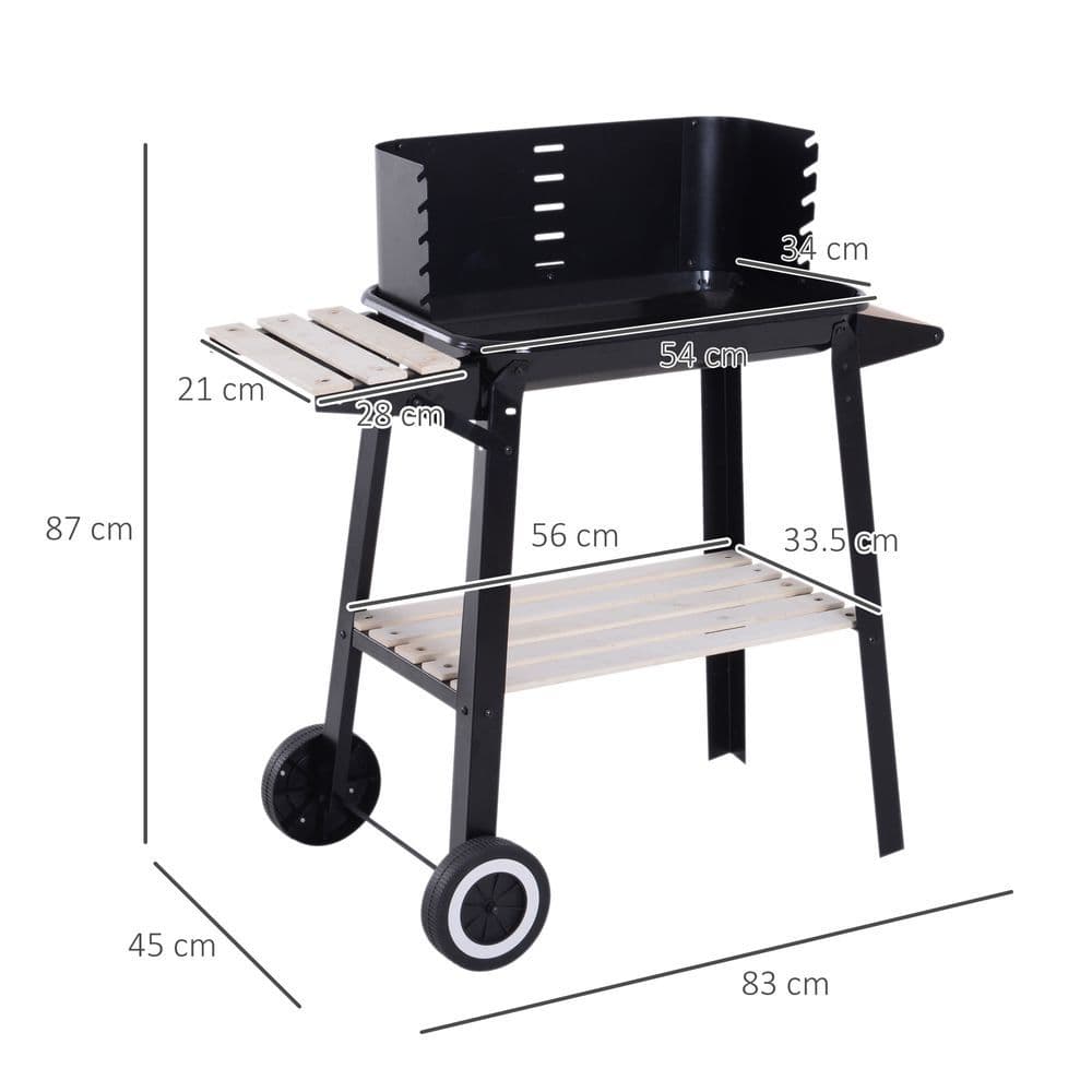 image-Outsunny Charcoal BBQ Grill, 87Lx45Wx83H cm-Black