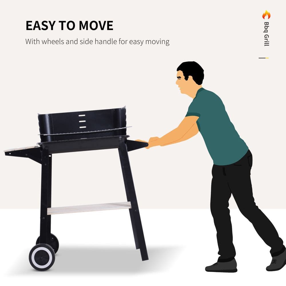 image-Outsunny Charcoal BBQ Grill, 87Lx45Wx83H cm-Black