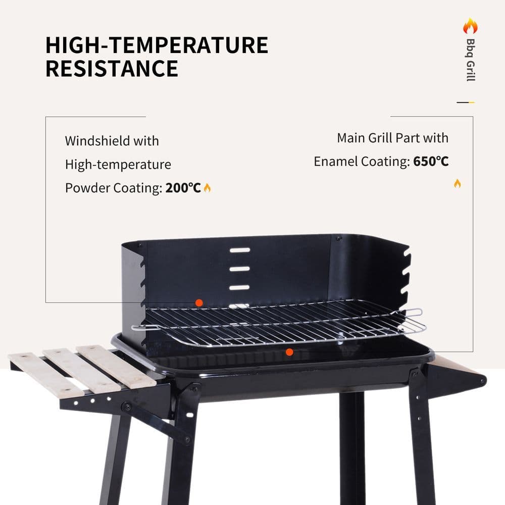 image-Outsunny Charcoal BBQ Grill, 87Lx45Wx83H cm-Black