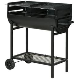 image-Outsunny Steel 2-Grill Charcoal BBQ w/ Wheels Black