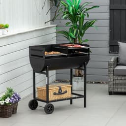 image-Outsunny Steel 2-Grill Charcoal BBQ w/ Wheels Black