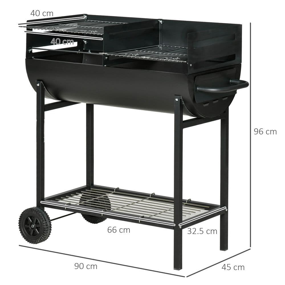 image-Outsunny Steel 2-Grill Charcoal BBQ w/ Wheels Black