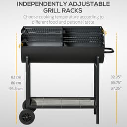 image-Outsunny Steel 2-Grill Charcoal BBQ w/ Wheels Black