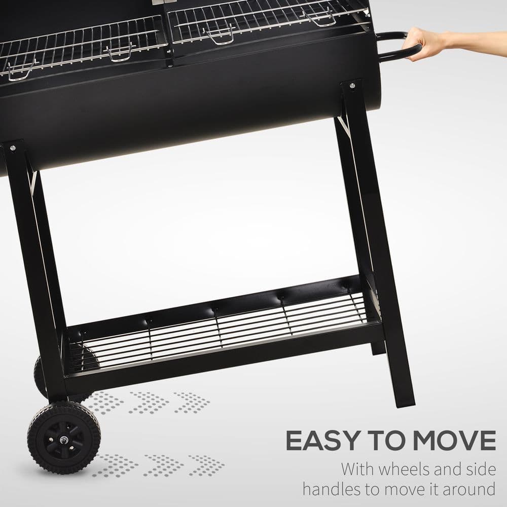 image-Outsunny Steel 2-Grill Charcoal BBQ w/ Wheels Black