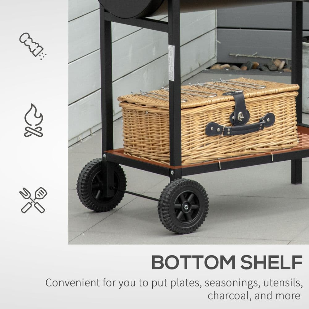 image-Outsunny Steel 2-Grill Charcoal BBQ w/ Wheels Black