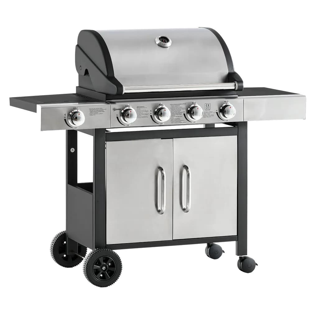 image-Gas Barbecue Grill 4+1 Burner BBQ Trolley Rack 128x50x113cm Stainless Steel