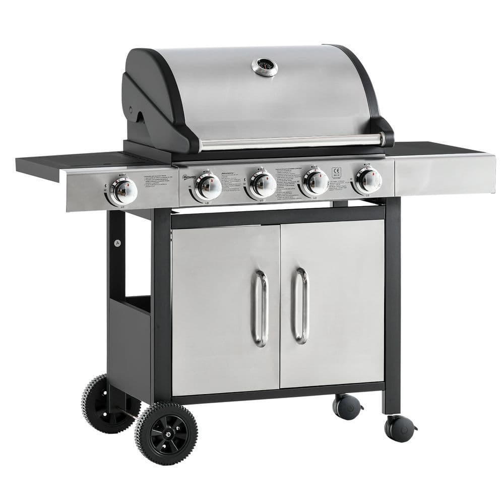 image-Gas Barbecue Grill 4+1 Burner BBQ Trolley Rack 128x50x113cm Stainless Steel
