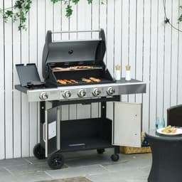 image-Gas Barbecue Grill 4+1 Burner BBQ Trolley Rack 128x50x113cm Stainless Steel