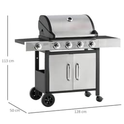 image-Gas Barbecue Grill 4+1 Burner BBQ Trolley Rack 128x50x113cm Stainless Steel