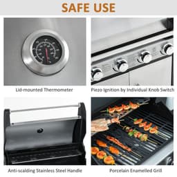 image-Gas Barbecue Grill 4+1 Burner BBQ Trolley Rack 128x50x113cm Stainless Steel