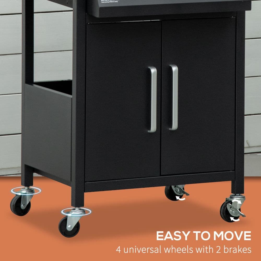 image-3 Burner Gas BBQ Grill Portable Barbecue Trolley Warming Rack Storage Cabinet